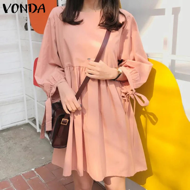 Vestido Mini Liso Manga Longa Vonda Charm.