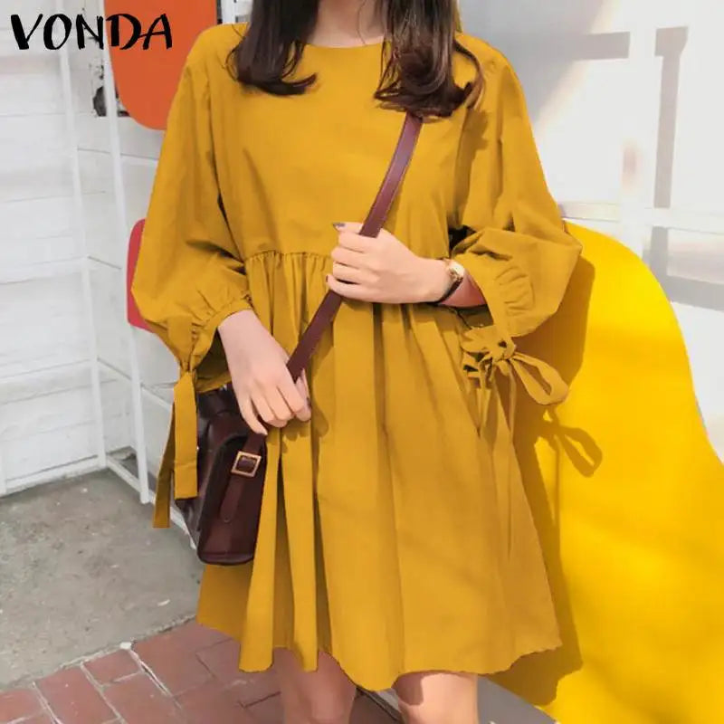 Vestido Mini Liso Manga Longa Vonda Charm.