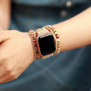 Pulseira Bracelete Boho Chic Para Apple Watch, Smart Watch em Pedras Naturais Amazonita, Jaspe Vermelho e Rodocrosita.