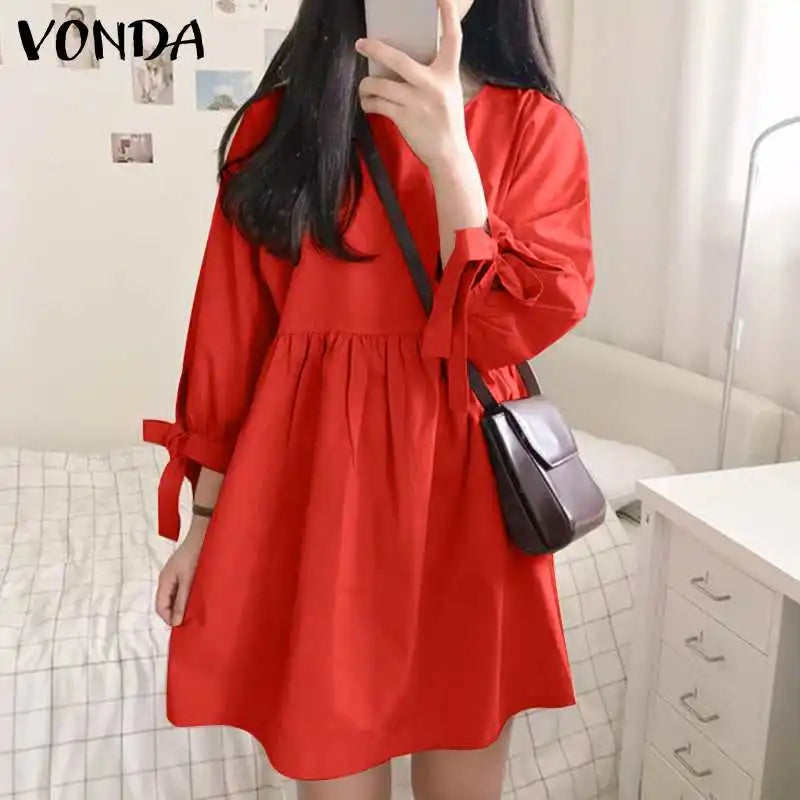 Vestido Mini Liso Manga Longa Vonda Charm.
