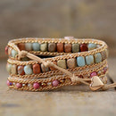 Pulseira Bracelete Boho Chic Para Apple Watch, Smart Watch em Pedras Naturais Amazonita, Jaspe Vermelho e Rodocrosita.