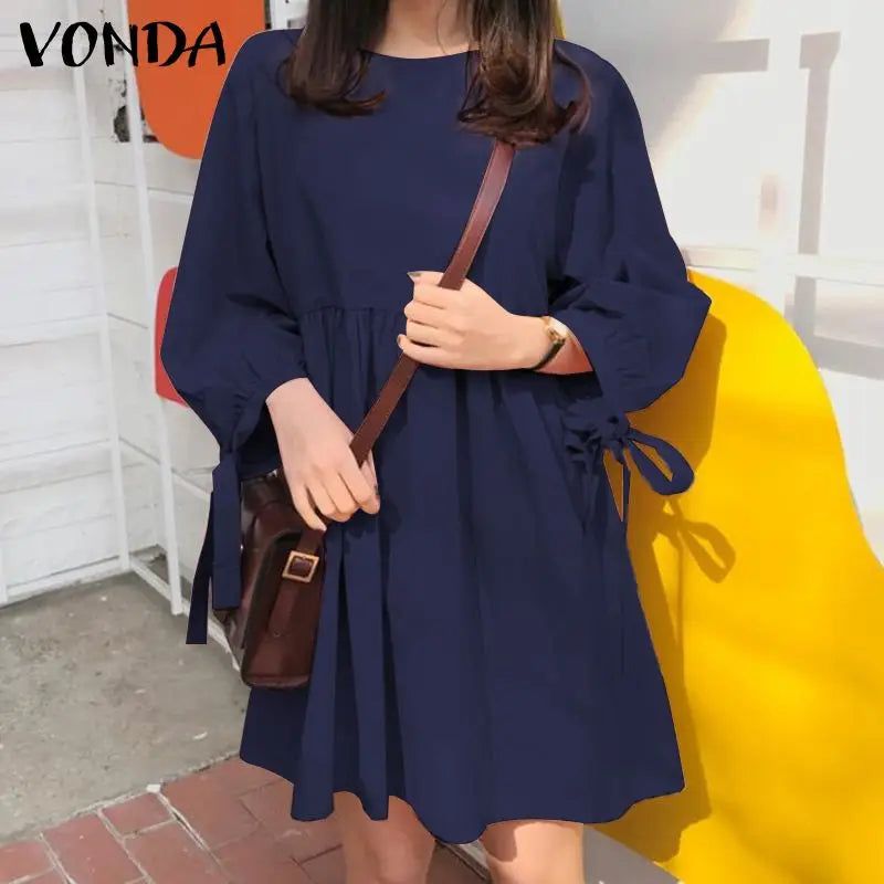 Vestido Mini Liso Manga Longa Vonda Charm.