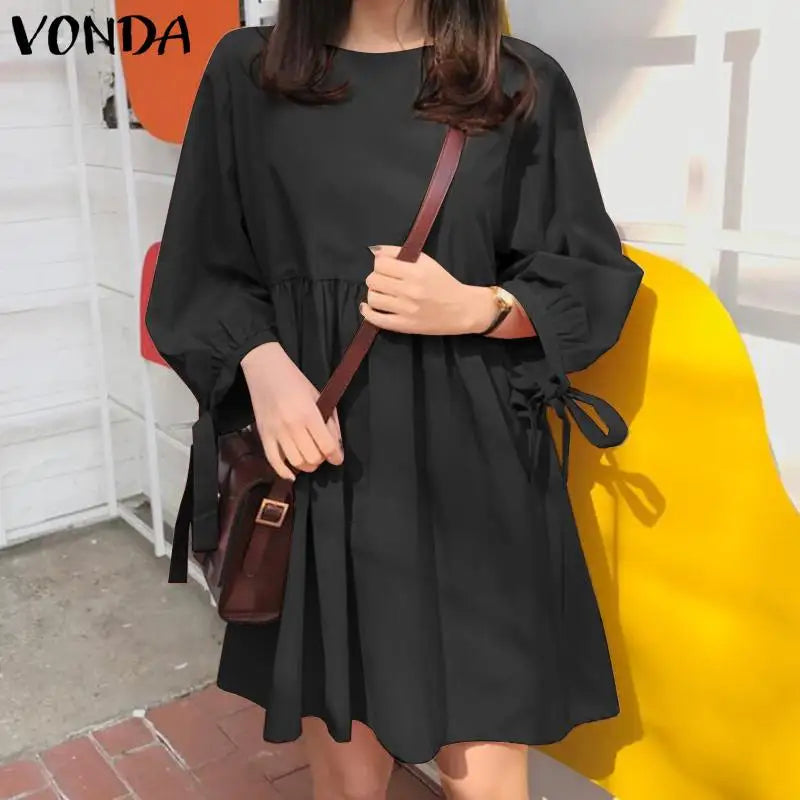Vestido Mini Liso Manga Longa Vonda Charm.