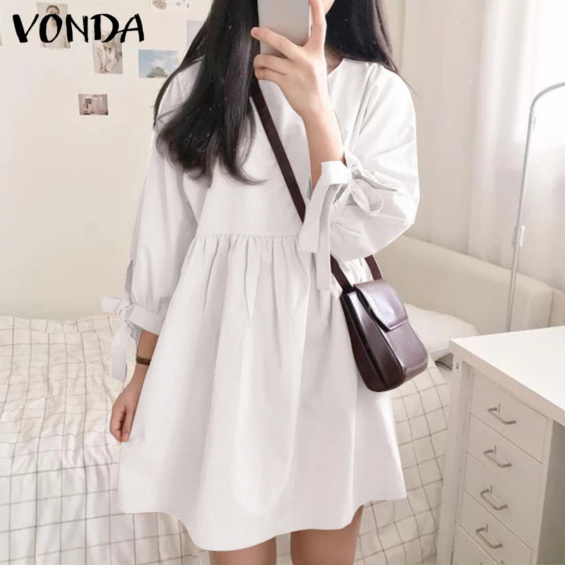 Vestido Mini Liso Manga Longa Vonda Charm.