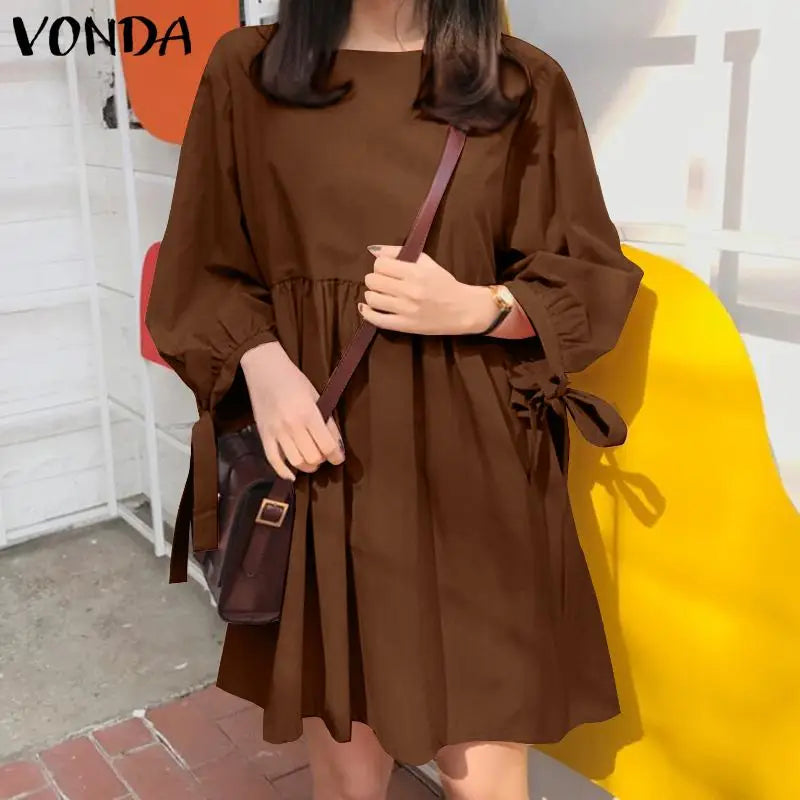 Vestido Mini Liso Manga Longa Vonda Charm.