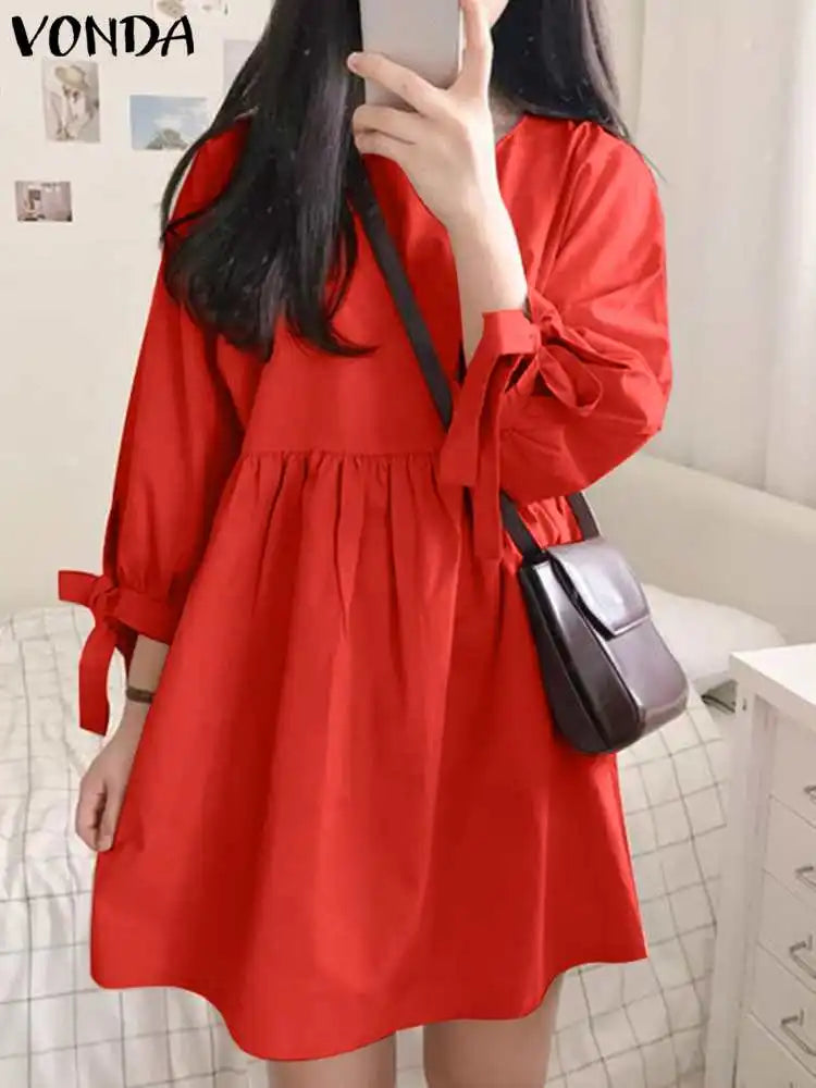 Vestido Mini Liso Manga Longa Vonda Charm.