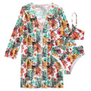 Conjunto de Biquini, Super Sexy, com Saída de Praia Floral Tropical Manga Longa.