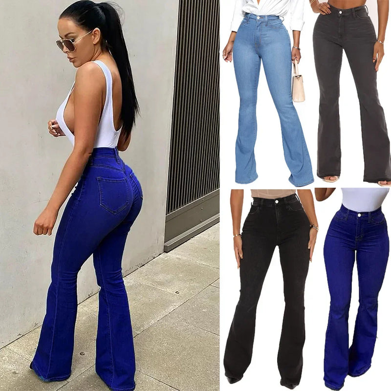 Calça Jeans Feminina Glamlift Jeans de Elevação, Apertadas, Sexy com Boca de Sino Estilo Europeu Americano