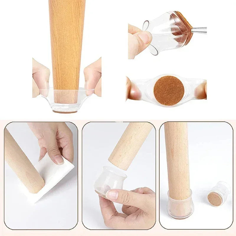 Feltros Antiruídos em Silicone Transparente Para pernas de Cadeiras- 16/4 Peças.
