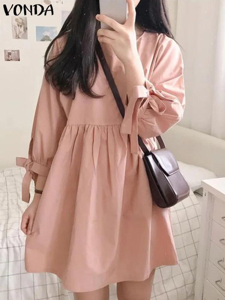 Vestido Mini Liso Manga Longa Vonda Charm.