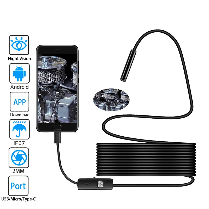 Câmera Endoscópica Multifuncional VisuSmart 3 em 1 Para Smartphone.