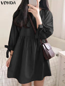 Vestido Mini Liso Manga Longa Vonda Charm.
