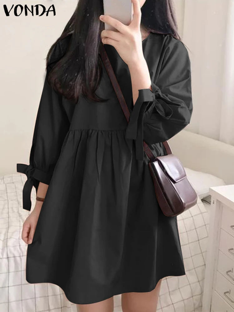 Vestido Mini Liso Manga Longa Vonda Charm.