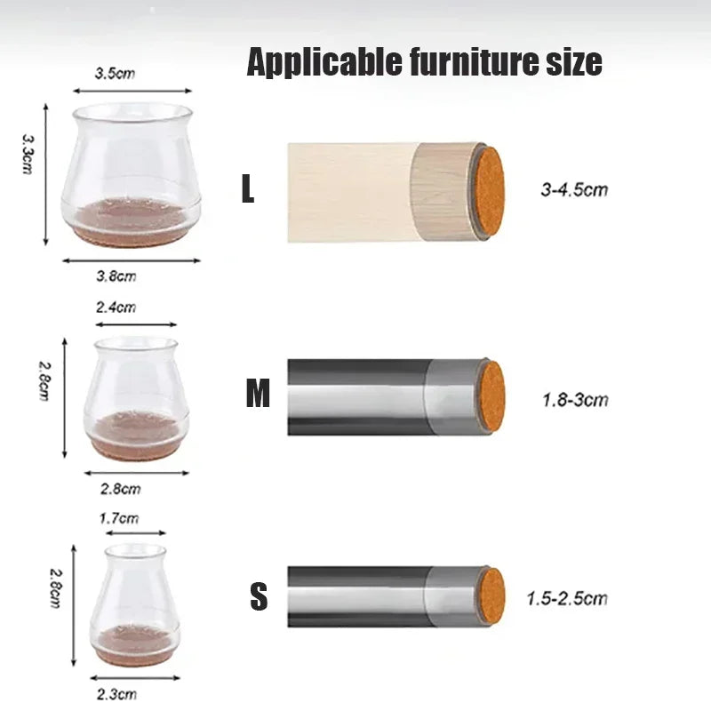 Feltros Antiruídos em Silicone Transparente Para pernas de Cadeiras- 16/4 Peças.