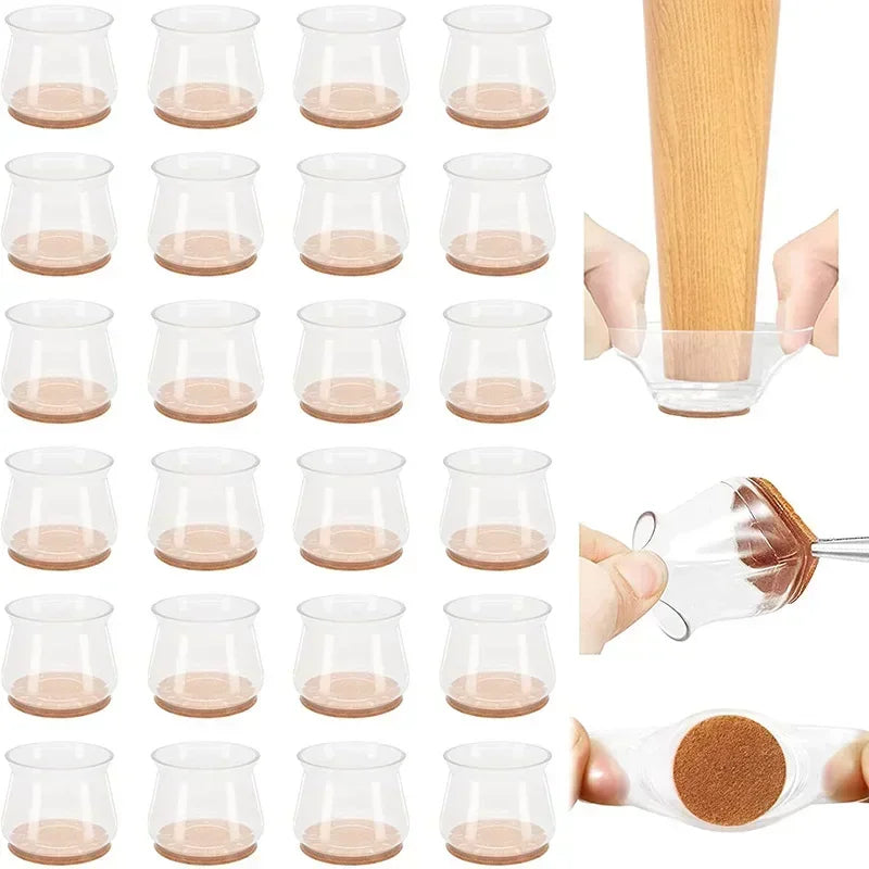 Feltros Antiruídos em Silicone Transparente Para pernas de Cadeiras- 16/4 Peças.