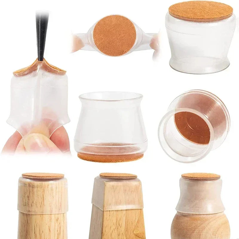 Feltros Antiruídos em Silicone Transparente Para pernas de Cadeiras- 16/4 Peças.