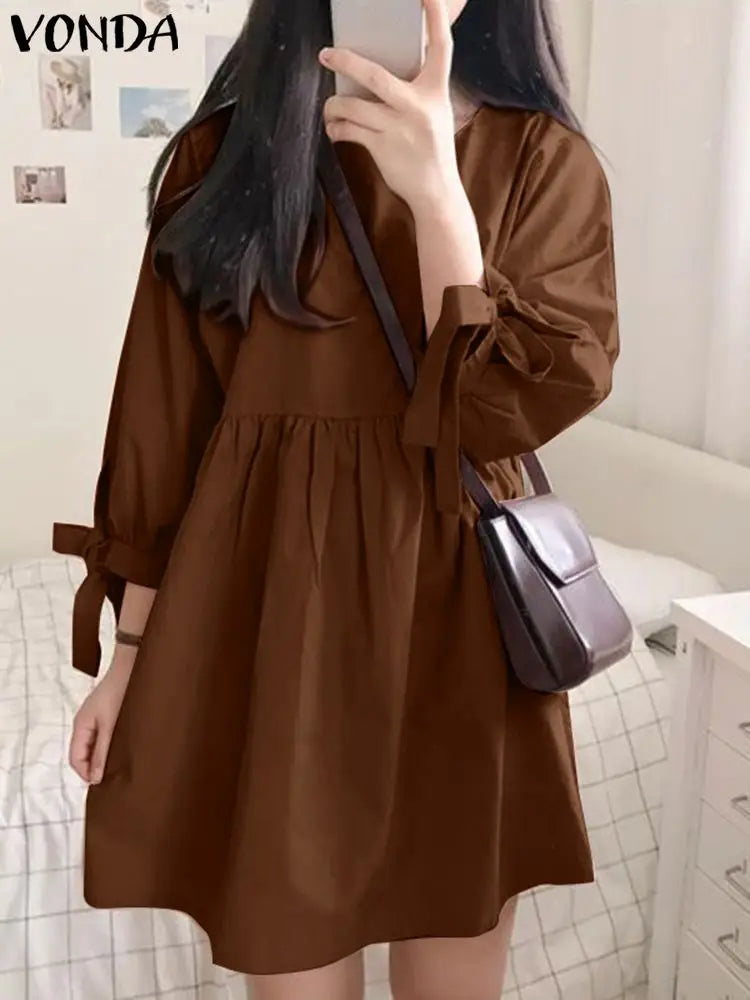 Vestido Mini Liso Manga Longa Vonda Charm.