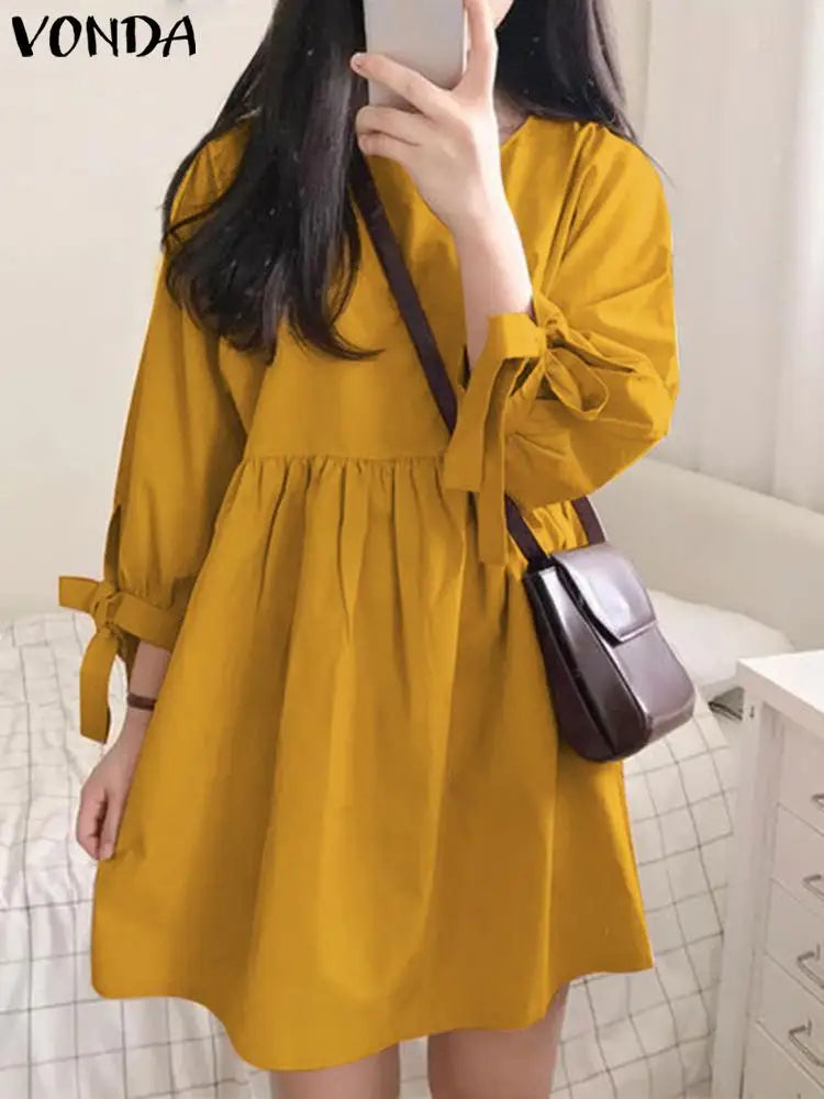Vestido Mini Liso Manga Longa Vonda Charm.