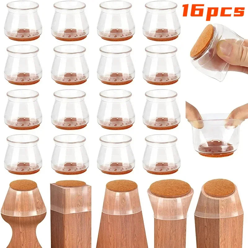 Feltros Antiruídos em Silicone Transparente Para pernas de Cadeiras- 16/4 Peças.