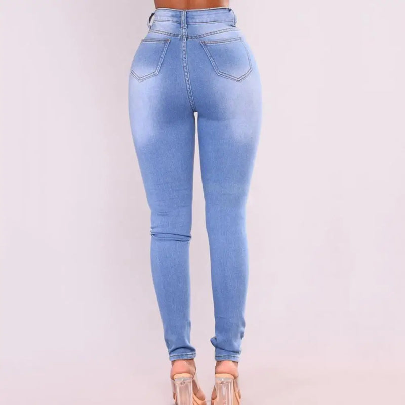 Calças de Jeans, Moda Atual Estilo Europeu e Americano com Elasticidade Modeladora de Cintura Alta, Design Desleixado Top.