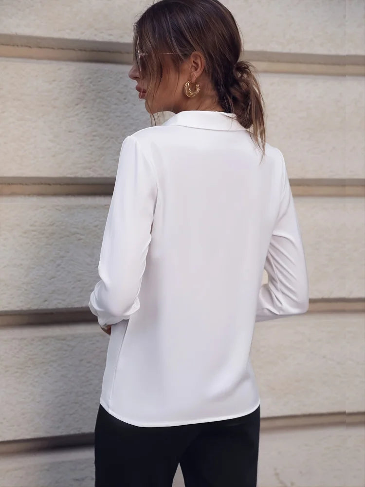 Blusa Feminina Elegante, Design Solto, Manga Comprida, Estilo Office, Super Confortável.